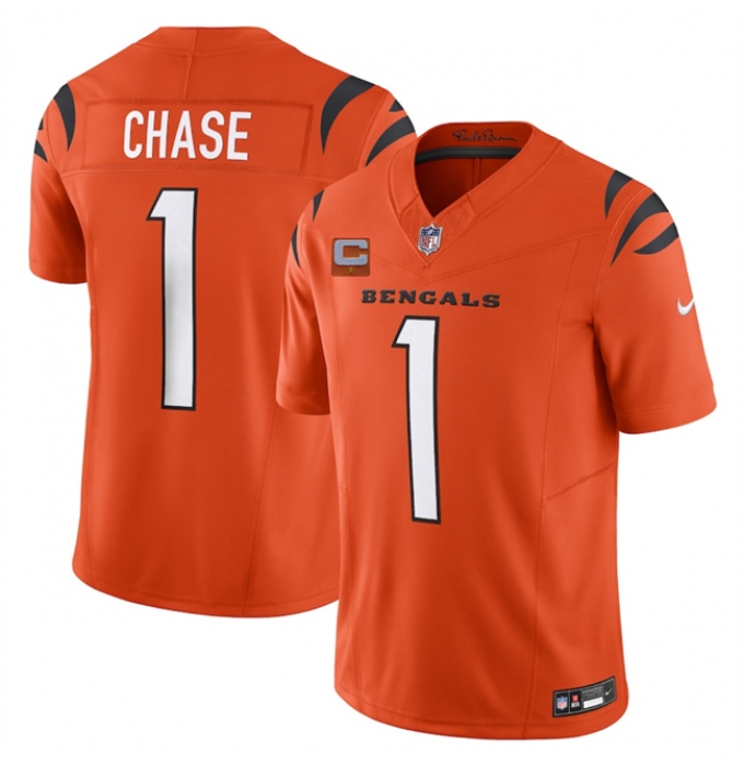 Men's Cincinnati Bengals #1 Ja'Marr Chase Orange 2025 F.U.S.E. With 1-Star C Vapor Untouchable Limited Stitched Football Jersey