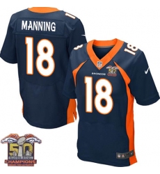 Men's Nike Denver Broncos #18 Peyton Manning Elite Navy Blue Alternate Super Bowl 50 Champions NFL Jersey