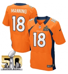 Men's Nike Denver Broncos #18 Peyton Manning Elite Orange Team Color Super Bowl 50 Bound NFL Jersey