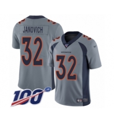 Men's Denver Broncos #32 Andy Janovich Limited Silver Inverted Legend 100th Season Football Jersey
