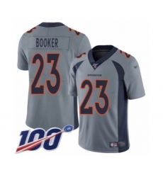 Men's Denver Broncos #23 Devontae Booker Limited Silver Inverted Legend 100th Season Football Jersey