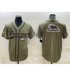 Men's Denver Broncos Olive Salute to Service Team Big Logo Cool Base Stitched Baseball Jersey