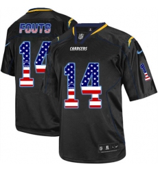 Men's Nike Los Angeles Chargers #14 Dan Fouts Elite Black USA Flag Fashion NFL Jersey