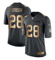Men's Nike Los Angeles Chargers #28 Melvin Gordon Limited Black/Gold Salute to Service NFL Jersey