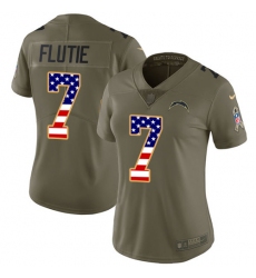Women's Nike Los Angeles Chargers #7 Doug Flutie Limited Olive/USA Flag 2017 Salute to Service NFL Jersey