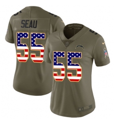 Women's Nike Los Angeles Chargers #55 Junior Seau Limited Olive/USA Flag 2017 Salute to Service NFL Jersey