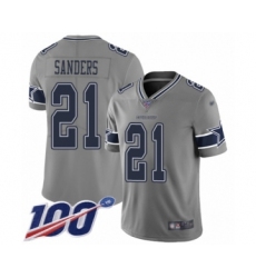 Men's Dallas Cowboys #21 Deion Sanders Limited Gray Inverted Legend 100th Season Football Jersey