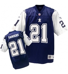 Mitchell and Ness Dallas Cowboys #21 Deion Sanders Authentic Navy Blue/White Throwback NFL Jersey