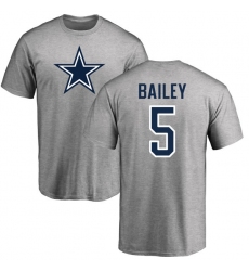 NFL Nike Dallas Cowboys #5 Dan Bailey Ash Name & Number Logo T-Shirt