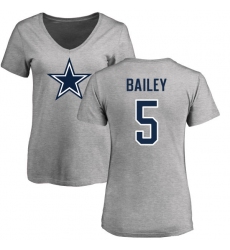 NFL Women's Nike Dallas Cowboys #5 Dan Bailey Ash Name & Number Logo Slim Fit T-Shirt