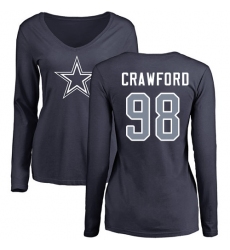 NFL Women's Nike Dallas Cowboys #98 Tyrone Crawford Navy Blue Name & Number Logo Slim Fit Long Sleeve T-Shirt