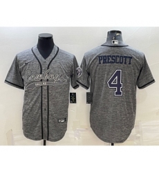 Men's Dallas Cowboys #4 Dak Prescott Grey Gridiron With Patch Cool Base Stitched Baseball Jersey