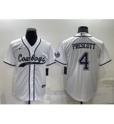 Men's Dallas Cowboys #4 Dak Prescott White Stitched Cool Base Nike Baseball Jersey