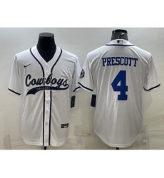 Men's Dallas Cowboys #4 Dak Prescott White With Patch Cool Base Stitched Baseball Jersey