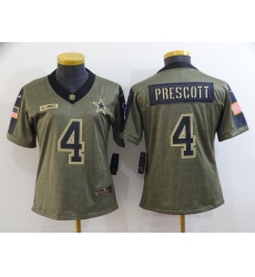 Women's Dallas Cowboys #4 Dak Prescott Gold 2021 Salute To Service Limited Player Jersey