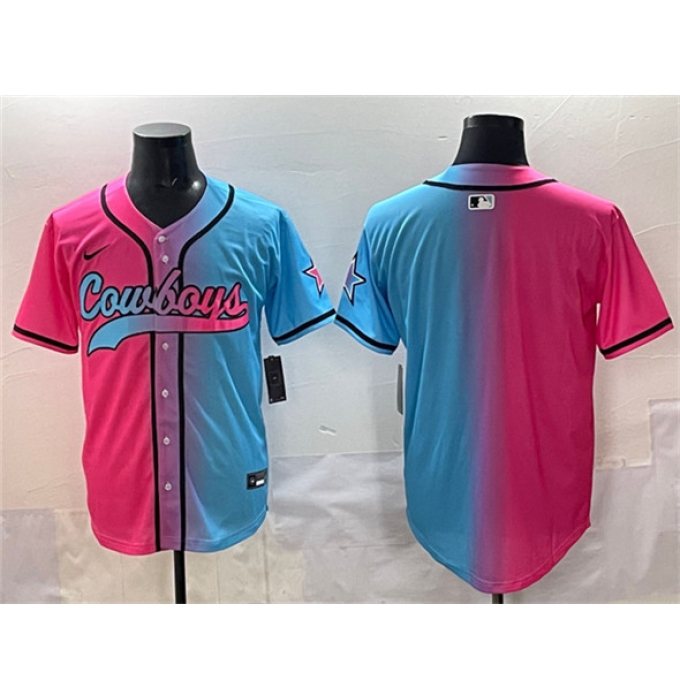 Men's Dallas Cowboys Blank Pink Blue Limited Stitched Baseball Jersey