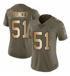 Women's Nike Miami Dolphins #51 Mike Pouncey Limited Olive/Gold 2017 Salute to Service NFL Jersey