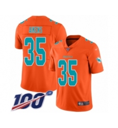 Youth Miami Dolphins #35 Walt Aikens Limited Orange Inverted Legend 100th Season Football Jersey