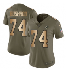 Women's Nike Miami Dolphins #74 Jermon Bushrod Limited Olive/Gold 2017 Salute to Service NFL Jersey