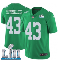 Men's Nike Philadelphia Eagles #43 Darren Sproles Limited Green Rush Vapor Untouchable Super Bowl LII NFL Jersey