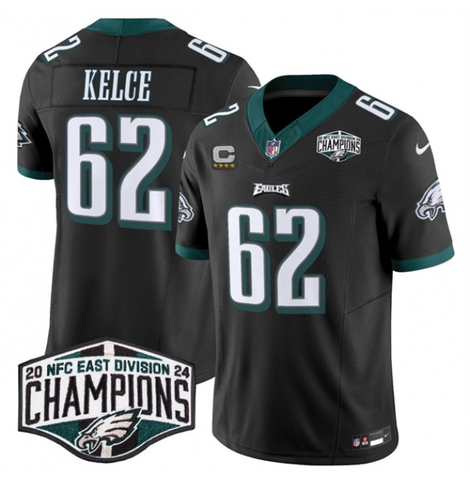 Men's Philadelphia Eagles #62 Jason Kelce Black 2024 NFC East Champions With 4-Star C F.U.S.E. Vapor Untouchable Limited Stitched Football Jersey