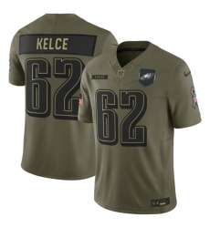 Men's Philadelphia Eagles #62 Jason Kelce Olive 2025 Salute to Service Limited Football Stitched Jersey
