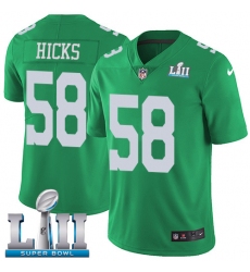 Men's Nike Philadelphia Eagles #58 Jordan Hicks Limited Green Rush Vapor Untouchable Super Bowl LII NFL Jersey