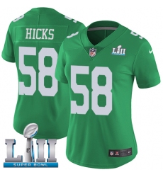 Women's Nike Philadelphia Eagles #58 Jordan Hicks Limited Green Rush Vapor Untouchable Super Bowl LII NFL Jersey