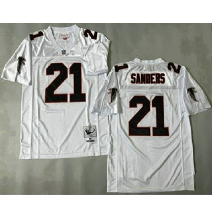 Men's Atlanta Falcons #21 Deion Sanders White 1992 Throwback Jersey