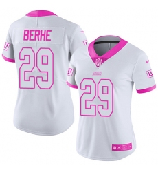 Women's Nike New York Giants #29 Nat Berhe Limited White/Pink Rush Fashion NFL Jersey