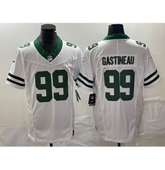 Men's Nike New York Jets #99 Mark Gastineau White 2023 F.U.S.E. Vapor Limited Throwback Stitched Football Jersey