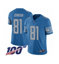 Men's Detroit Lions #81 Calvin Johnson Blue Team Color Vapor Untouchable Limited Player 100th Season Football Jersey
