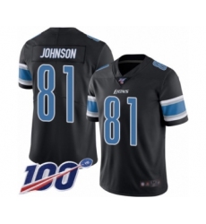 Men's Detroit Lions #81 Calvin Johnson Limited Black Rush Vapor Untouchable 100th Season Football Jersey
