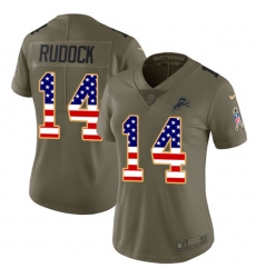 Women's Nike Detroit Lions #14 Jake Rudock Limited Olive/USA Flag Salute to Service NFL Jersey