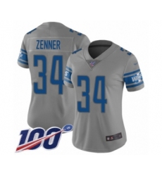 Women's Detroit Lions #34 Zach Zenner Limited Gray Inverted Legend 100th Season Football Jersey