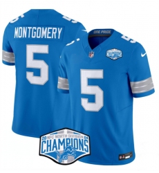 Men's Detroit Lions #5 David Montgomery Blue 2024 NFC North Champions F.U.S.E. Vapor Limited Stitched Jersey