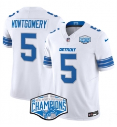 Men's Detroit Lions #5 David Montgomery White 2024 NFC North Champions F.U.S.E. Vapor Limited Stitched Jersey