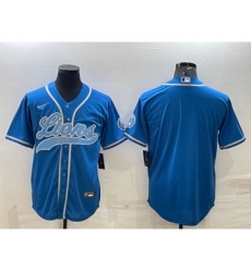 Men's Detroit Lions Blank Blue With Patch Cool Base Stitched Baseball Jersey