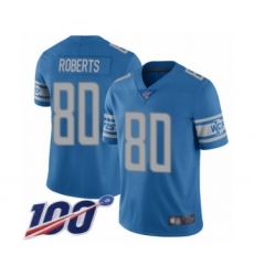 Men's Detroit Lions #80 Michael Roberts Blue Team Color Vapor Untouchable Limited Player 100th Season Football Jersey
