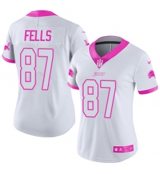 Women's Nike Detroit Lions #87 Darren Fells Limited White/Pink Rush Fashion NFL Jersey