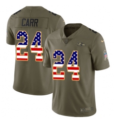 Youth Nike Baltimore Ravens #24 Brandon Carr Limited Olive/USA Flag Salute to Service NFL Jersey