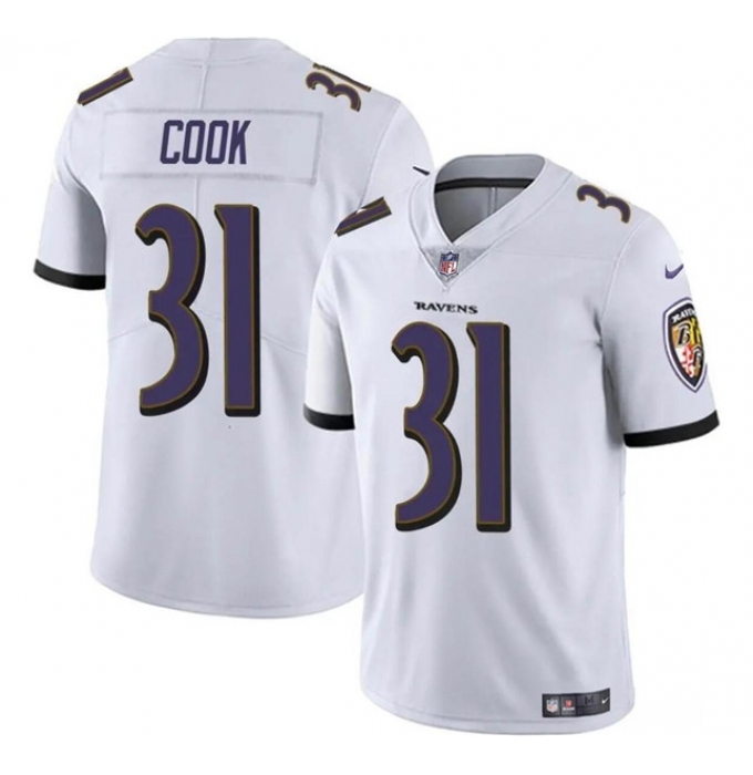 Men's Baltimore Ravens #31 Dalvin Cook White Vapor Limited Football Stitched Jersey