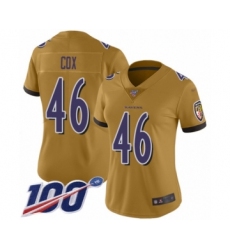 Women's Baltimore Ravens #46 Morgan Cox Limited Gold Inverted Legend 100th Season Football Jersey