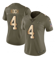 Women's Nike Baltimore Ravens #4 Sam Koch Limited Olive/Gold Salute to Service NFL Jersey