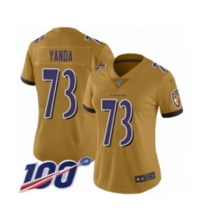 Women's Baltimore Ravens #73 Marshal Yanda Limited Gold Inverted Legend 100th Season Football Jersey