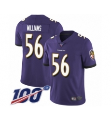 Men's Baltimore Ravens #56 Tim Williams Purple Team Color Vapor Untouchable Limited Player 100th Season Football Jersey
