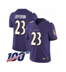 Men's Baltimore Ravens #23 Tony Jefferson Purple Team Color Vapor Untouchable Limited Player 100th Season Football Jersey