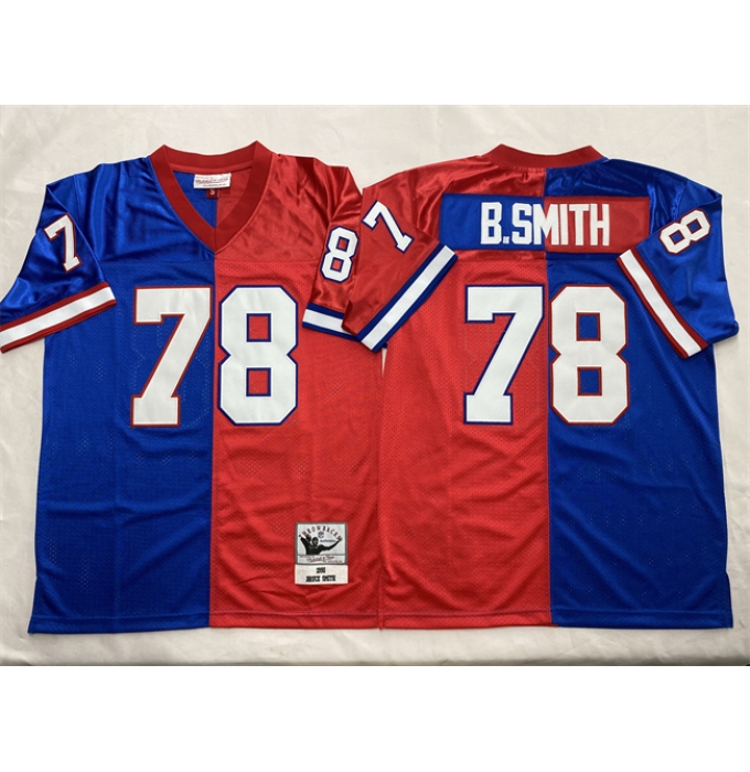 Men's Buffalo Bills #78 Bruce Smith Blue Red Splite Throwback Stitched Jersey