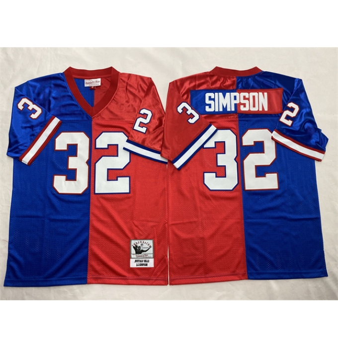 Men's Buffalo Bills #32 O.J. Simpson Blue Red Splite Throwback Stitched Jersey