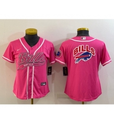 Women's Buffalo Bills Pink Team Big Logo With Patch Cool Base Stitched Baseball Jersey